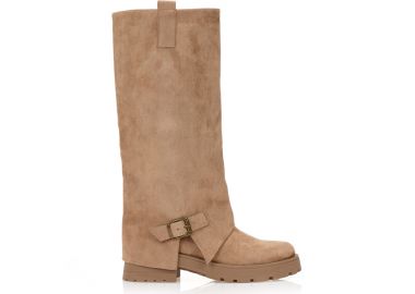 Μπότες σουέτ με εφέ αναδίπλωσης και αγκράφα ΚΑΦΕ - Tsoukalas - 