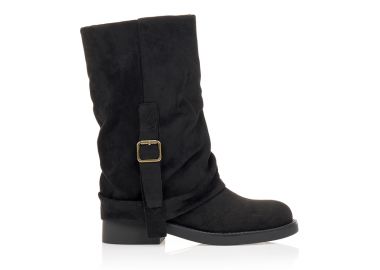 Μπότες σουέτ με φάσα και αγκράφα ΜΑΥΡΟ - Tsoukalas - 
