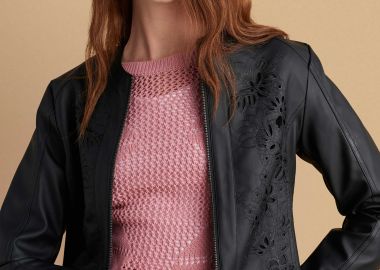 Μπουφάν δερματίνη με laser cut φλοράλ σχέδιο - 5206634908995 -  - 