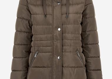 Μπουφάν με γούνα στην κουκούλα σε καφέ χρώμα -  - 