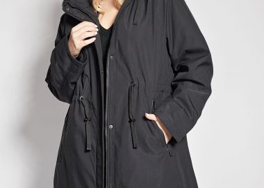 Μπουφάν παρκά με επένδυση γούνας και αποσπώμενη κουκούλα -  - 