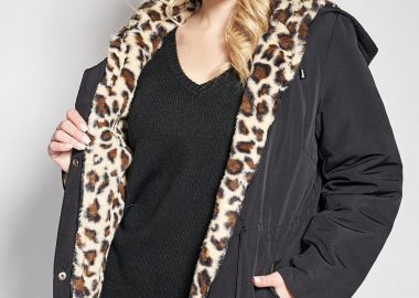 Μπουφάν τύπου παρκά με εσωτερική λεοπάρ γούνα -  - 