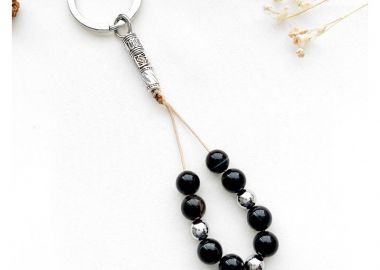 Μπρελόκ κομπολόι mini με μαύρο Αχάτη MR206 - Asimenio - 