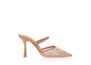 Mule γόβες με λουλούδια και χάντρες ΚΑΦΕ - Tsoukalas - 