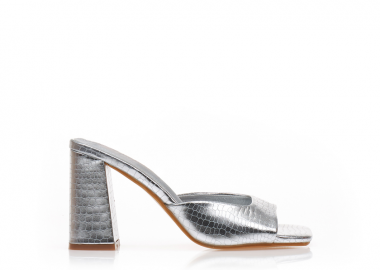 Mules ασημί δερματίνη με εφέ animal print ΑΣΗΜΙ - Tsoukalas - 