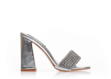 Mules ασημί δερματίνη με φάσα από στρας ΑΣΗΜΙ - Tsoukalas - 