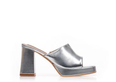 Mules ασημί δερματίνη με φιάπα ΑΣΗΜΙ - Tsoukalas - 