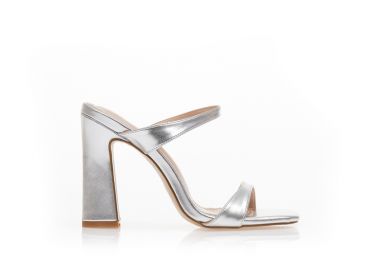 Mules ασημί δερματίνη με λεπτή φάσα και ιδιαίτερο τακούνι ΑΣΗΜΙ - Tsoukalas - 
