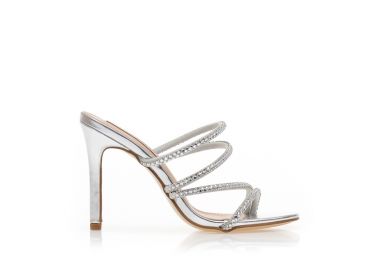 Mules ασημί δερματίνη με πολλαπλά λουράκια από στρας ΑΣΗΜΙ - Tsoukalas - 