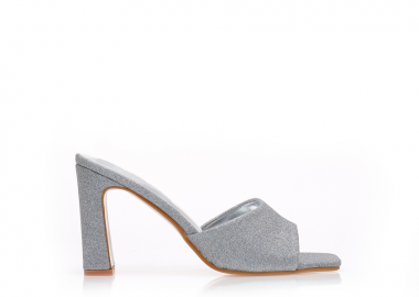 Mules ασημί λούρεξ με ιδιαίτερο τακούνι ΑΣΗΜΙ - Tsoukalas - 