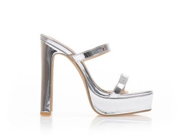 Mules ασημί λουστρίνι με ιδιαίτερο τακούνι και φιάπα ΑΣΗΜΙ - Tsoukalas - 