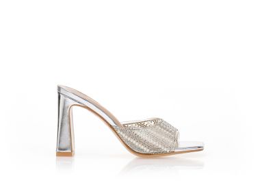 Mules ασημί με διάφανη φάσα και στρας ΑΣΗΜΙ - Tsoukalas - 