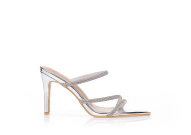 Mules ασημί με πολλαπλά λουράκια και στρας ΑΣΗΜΙ - Tsoukalas - 