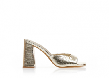 Mules χρυσά δερματίνη με εφέ animal print ΧΡΥΣΟ - Tsoukalas - 