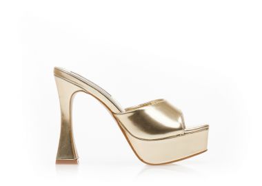Mules χρυσά δερματίνη με φιάπα και ιδιαίτερο τακούνι ΧΡΥΣΟ - Tsoukalas - 