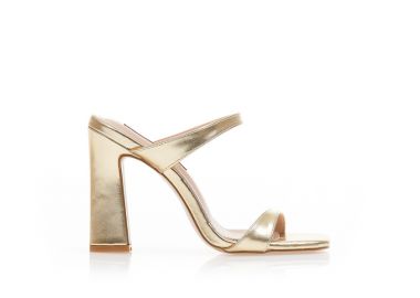 Mules χρυσά δερματίνη με λεπτή φάσα και ιδιαίτερο τακούνι ΧΡΥΣΟ - Tsoukalas - 