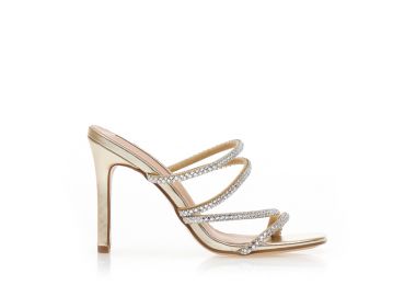 Mules χρυσά δερματίνη με πολλαπλά λουράκια από στρας ΧΡΥΣΟ - Tsoukalas - 