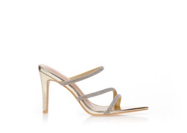 Mules χρυσά με πολλαπλά λουράκια και στρας ΧΡΥΣΟ - Tsoukalas - 