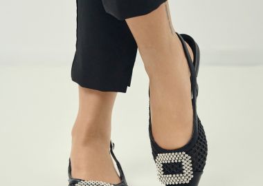 Mules Flat Slingback Μυτερά Με Στρας Αγκράφα -  - 