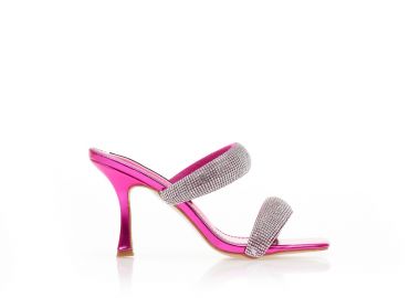 Mules φούξια μεταλλιζέ δερματίνη με διπλή φάσα από στρας ΦΟΥΞΙΑ - Tsoukalas - 