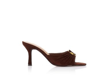 Mules καφέ με σούρες και μεταλλικό κούμπωμα ΚΑΦΕ - Tsoukalas - 