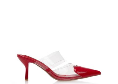 Mules κόκκινα λουστρίνι με διαφάνεια και σχέδιο καρδιά ΚΟΚΚΙΝΟ - Tsoukalas - 