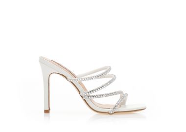 Mules λευκά δερματίνη με πολλαπλά λουράκια από στρας ΛΕΥΚΟ - Tsoukalas - 