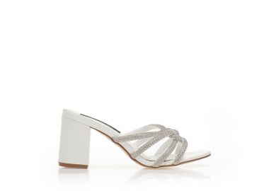 Mules λευκά δερματίνη με σχέδιο από λουράκια με στρας ΛΕΥΚΟ - Tsoukalas - 