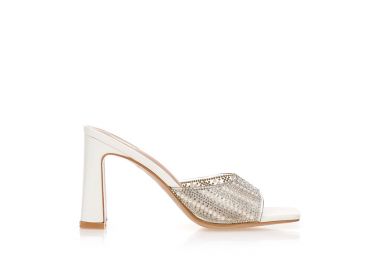 Mules λευκά με διάφανη φάσα και στρας ΛΕΥΚΟ - Tsoukalas - 