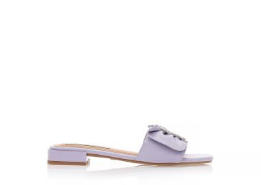 Mules λιλά δερματίνη με φιόγκο και διακοσμητικά στράς ΛΙΛΑ - Tsoukalas - 