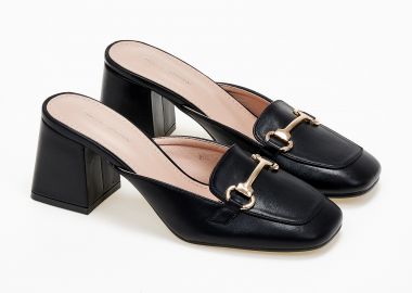 Mules loafers με χοντρό τακούνι και μεταλλική λεπτομέρεια - Μαύρο - Issue - 