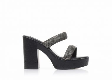 Mules μαύρα δερματίνη από στρας με φιάπα ΜΑΥΡΟ - Tsoukalas - 