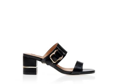 Mules μαύρα δερματίνη με animal print και χρυσές λεπτομέρειες ΜΑΥΡΟ - Tsoukalas - 