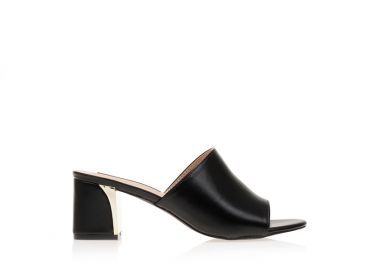 Mules μαύρα δερματίνη με χρυσή λεπτομέρεια στο τακούνι ΜΑΥΡΟ - Tsoukalas - 
