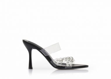 Mules μαύρα δερματίνη με διαφάνεια και πέρλες ΜΑΥΡΟ - Tsoukalas - 