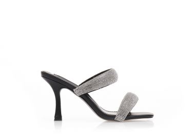 Mules μαύρα δερματίνη με διπλή φάσα από στρας ΜΑΥΡΟ - Tsoukalas - 