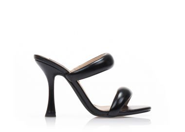 Mules μαύρα δερματίνη με διπλή φάσα και ιδιαίτερο τακούνι ΜΑΥΡΟ - Tsoukalas - 