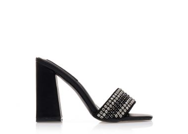 Mules μαύρα δερματίνη με φάσα από στρας ΜΑΥΡΟ - Tsoukalas - 