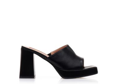 Mules μαύρα δερματίνη με φιάπα ΜΑΥΡΟ - Tsoukalas - 
