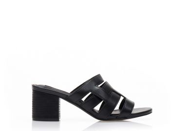 Mules μαύρα δερματίνη με ιδιαίτερη φάσα ΜΑΥΡΟ - Tsoukalas - 