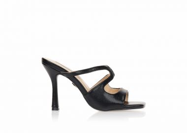Mules μαύρα δερματίνη με ιδιαίτερο κόψιμο ΜΑΥΡΟ - Tsoukalas - 