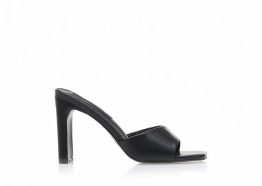 Mules μαύρα δερματίνη με ιδιαίτερο τακούνι ΜΑΥΡΟ - Tsoukalas - 