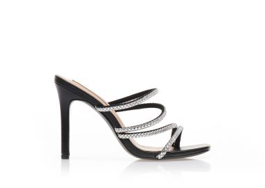 Mules μαύρα δερματίνη με πολλαπλά λουράκια από στρας ΜΑΥΡΟ - Tsoukalas - 