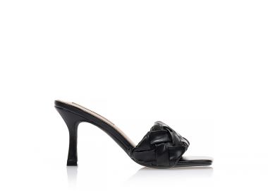Mules μαύρα δερματίνη με σχέδιο πλέξη στη φάσα ΜΑΥΡΟ - Tsoukalas - 