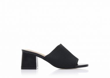 Mules μαύρα δερματίνη με υφασμάτινη φάσα ΜΑΥΡΟ - Tsoukalas - 