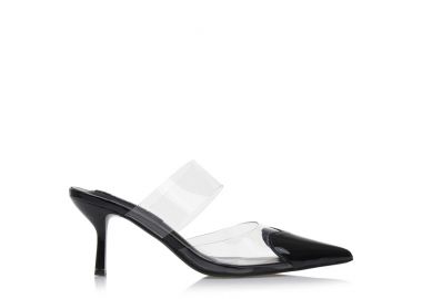 Mules μαύρα λουστρίνι με διαφάνεια και σχέδιο καρδιά ΜΑΥΡΟ - Tsoukalas - 