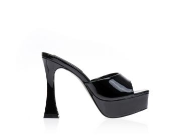 Mules μαύρα λουστρίνι με φιάπα και ιδιαίτερο τακούνι ΜΑΥΡΟ - Tsoukalas - 