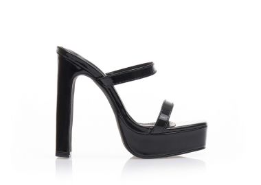 Mules μαύρα λουστρίνι με ιδιαίτερο τακούνι και φιάπα ΜΑΥΡΟ - Tsoukalas - 