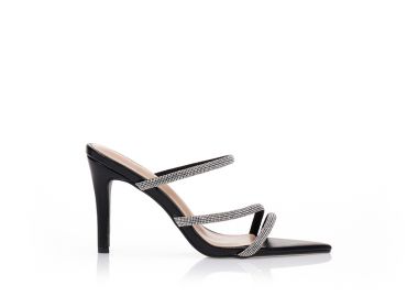 Mules μαύρα με πολλαπλά λουράκια και στρας ΜΑΥΡΟ - Tsoukalas - 