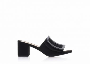 Mules μαύρα σουέτ με αγκράφα ΜΑΥΡΟ - Tsoukalas - 